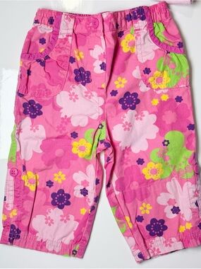 George Baby Girl Shocking Pink Floral Crop Capri Pants Y2K Style Flower 6M